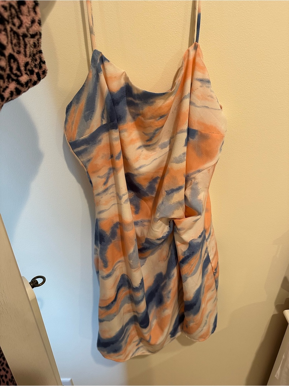 Watercolor Print Slip Dress in Peach & Navy - Picture 1 of 4